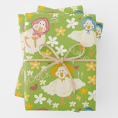 Feuille De Papier Cadeau Cute Green Duck & Daisy Flower Seamless Pattern (En situation)