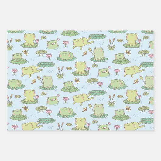 Feuille De Papier Cadeau Cute grenouilles et libellules Motif d'étang (Devant)