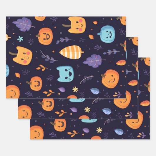 Feuille De Papier Cadeau Cute Halloween Chats et Citrouilles (Lot)