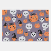 Feuille De Papier Cadeau Cute Halloween Chats et Crânes Éffrayant (Devant)