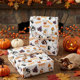 Feuille De Papier Cadeau Cute Halloween Motif fantôme - Chats noirs Éffraya