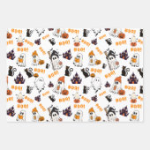 Feuille De Papier Cadeau Cute Halloween Motif fantôme - Chats noirs Éffraya (Devant)