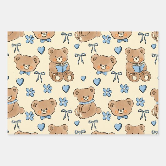 Feuille De Papier Cadeau Cute Hand-drawn Brown Teddy Bears Seamless Pattern (Devant)