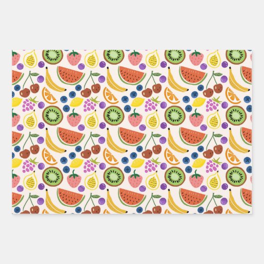 Feuille De Papier Cadeau Cute Hand-drawn Doodle Fruits Seamless Pattern (Devant 2)