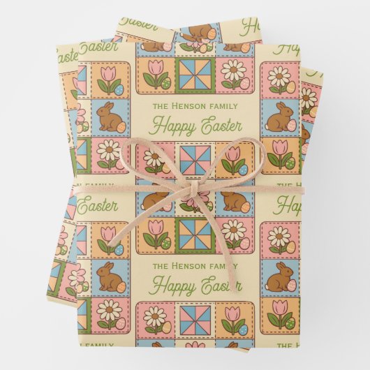 Feuille De Papier Cadeau Cute Happy Easter Bunny Quilt Pattern  (En situation)