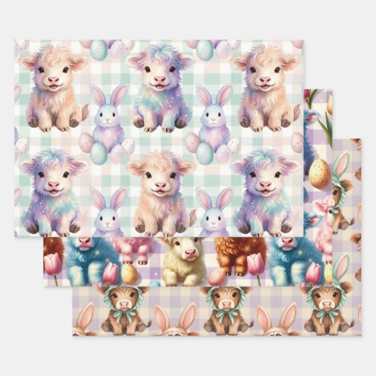 Feuille De Papier Cadeau Cute Highland Cow Easter Spring (Lot)