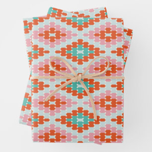 Feuille De Papier Cadeau Cute hiver Motif diamant géométrique  rose Turquoi