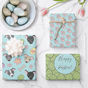 Feuille De Papier Cadeau Cute Italien greyhound OEufs de Pâques Paws Motif