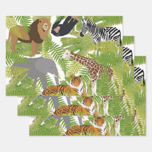 Feuille De Papier Cadeau Cute Jungle Animaux Safari Garçon Fille