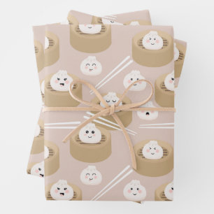 Feuille De Papier Cadeau Cute Kawaii Dumplings Baguettes en vapeur
