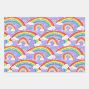 Feuille De Papier Cadeau Cute Kids Rainbows et nuages Motif répétitif