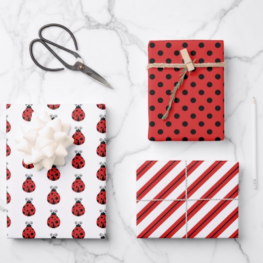 Feuille De Papier Cadeau Cute Lady Bugs Pois Stripes (Recto)