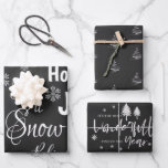 Feuille De Papier Cadeau Cute Let It Snow Black Merry Christmas Citation Ca<br><div class="desc">Cute Let It Snow Black Joyeux Citation de Noël Cadeau Enveloppement Feuilles de papier. Il s'agit d'un ensemble de 3 feuilles avec des designs différents. On a Joyeux Noël, HO, Let It Snow, Cheer, Croire écrit dans une belle police. Le deuxième a des arbres de Noël motif et le troisième...</div>