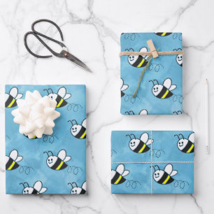 Feuille De Papier Cadeau Cute Little Bee Motif Baby shower aquarelle