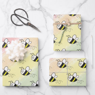 Feuille De Papier Cadeau Cute Little Bee Motif Baby shower aquarelle
