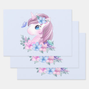Feuille De Papier Cadeau Cute & Magique Baby Unicorne en Aquarelle