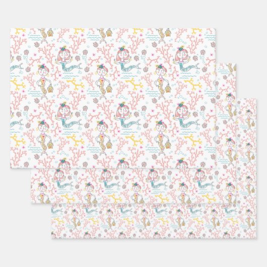 Feuille De Papier Cadeau Cute Mermaids, Bouteille De Découpage D'Artisanat  (Lot)