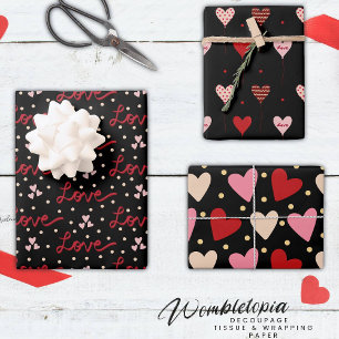 Feuille De Papier Cadeau Cute Moderne Rouge et Rose Coeurs d'amour