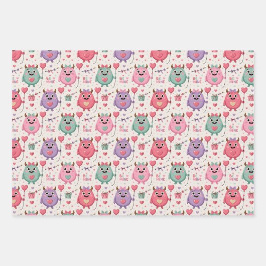 Feuille De Papier Cadeau Cute monster Valentine wrapping paper (Devant)