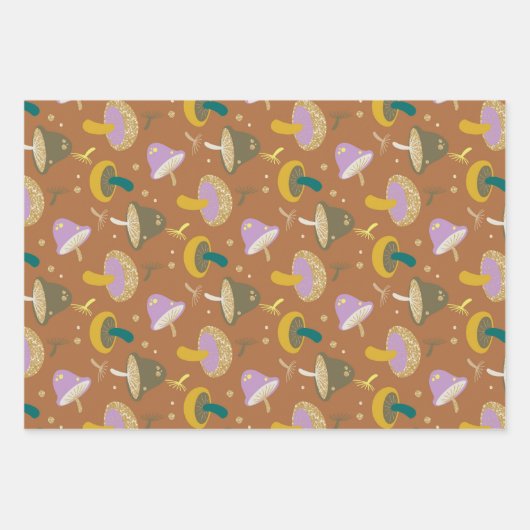 Feuille De Papier Cadeau Cute Motif champignons Automne Parties scintillant (Devant)