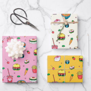 Feuille De Papier Cadeau Cute Motif Coloré Rose Jaune Blanc