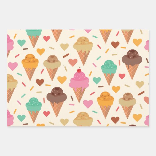 Feuille De Papier Cadeau Cute motif de cône de crème (Devant)