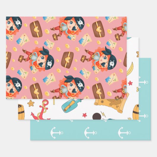 Feuille De Papier Cadeau Cute Nautical Girl Pirate (Lot)