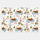 Feuille De Papier Cadeau Cute Nautical Lighthouse Bateau Motif (Devant 3)