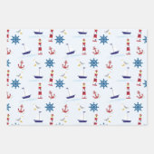 Feuille De Papier Cadeau Cute Nautical Lighthouse Navire et Sea Gull Blue W (Devant 2)
