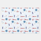 Feuille De Papier Cadeau Cute Nautical Lighthouse Navire et Sea Gull Blue W (Devant)