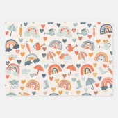 Feuille De Papier Cadeau Cute Orange Blue Spring Rainbow Clouds Motif (Devant)