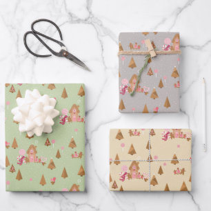 Feuille De Papier Cadeau Cute pain d'épices Cottage Gris Crème de menthe ro