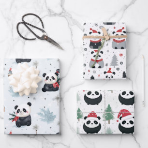 Feuille De Papier Cadeau Cute Panda Père Noël Vacances d'hiver motif