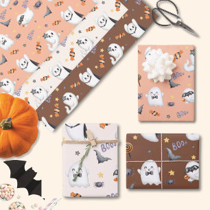 Feuille De Papier Cadeau Cute Pastel Brown Boo Ghost Halloween