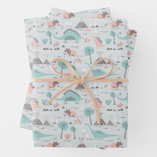 Feuille De Papier Cadeau Cute Pastel Dinosaur Motif (En situation)