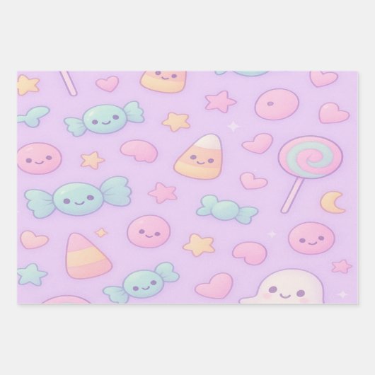 Feuille De Papier Cadeau Cute Pastel Ghost Halloween, (Devant)