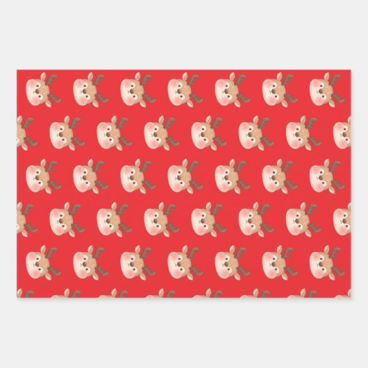 Feuille De Papier Cadeau Cute Pastel Reindeer Head (Devant)