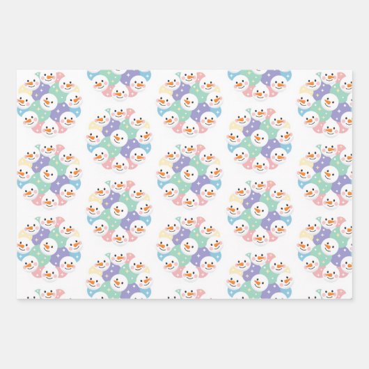 Feuille De Papier Cadeau Cute Pastel Snowman Heads Seamless (Devant)