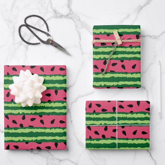 Feuille De Papier Cadeau Cute pastèque Motif rose et vert (Recto)