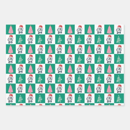 Feuille De Papier Cadeau Cute Penguin Père Noël Joyeuse fête de Noël (Devant 2)