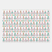 Feuille De Papier Cadeau Cute Penguin & Snowman Rose & Turquoise (Devant)