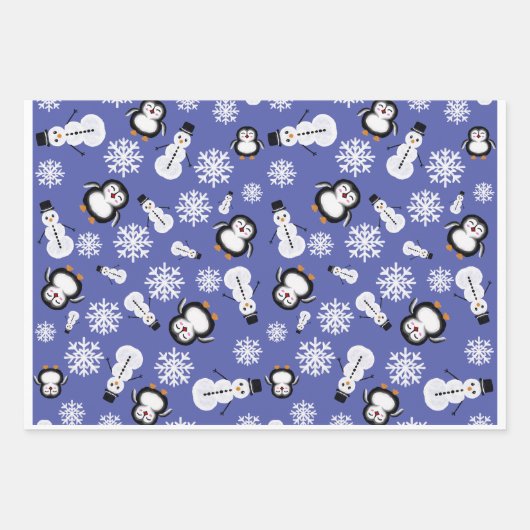 Feuille De Papier Cadeau Cute Penguins & Snowmen Winter Pattern Wrapping  (Devant 3)