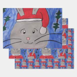 Feuille De Papier Cadeau Cute Père Noël Bunny
