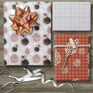 Feuille De Papier Cadeau Cute Pinecone Noël artisanat Flocon de neige gris 