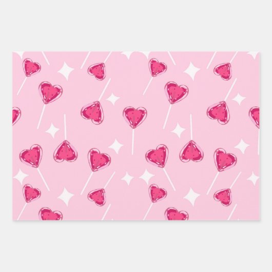 Feuille De Papier Cadeau Cute Pink Heart Lollipop Seamless Pattern (Devant)