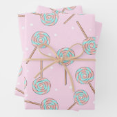 Feuille De Papier Cadeau Cute Pink Pastel Lollipop Seamless Pattern (En situation)