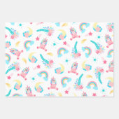 Feuille De Papier Cadeau Cute Pink Teal Unicorn Rainbow (Devant 3)