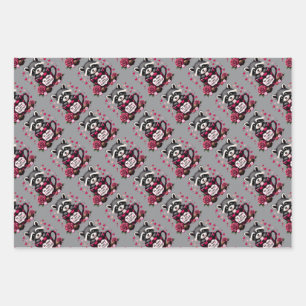 Feuille De Papier Cadeau Cute Raccoon Valentine Buffalo Plaid