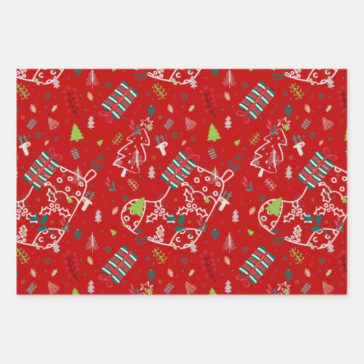 Feuille De Papier Cadeau Cute Reindeer, Trees & Snowflakes Festive Design (Devant 3)