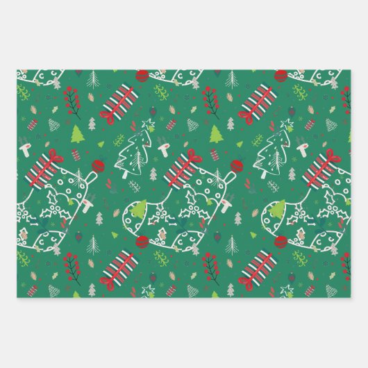 Feuille De Papier Cadeau Cute Reindeer, Trees & Snowflakes Festive Design (Devant 2)